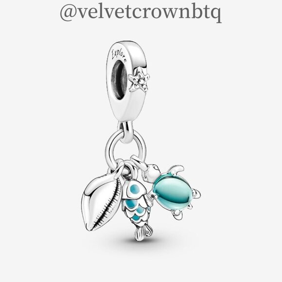 Pandora Fish, Sea Turtle & Conch Triple Dangle Charm - Picture 1 of 2